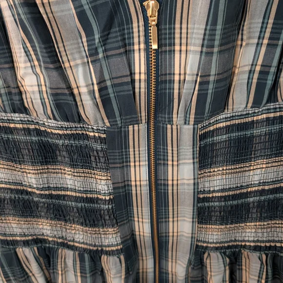 Anthropologie Teal Plaid Midi Dress with Smocked Waist - Picture 6 of 9